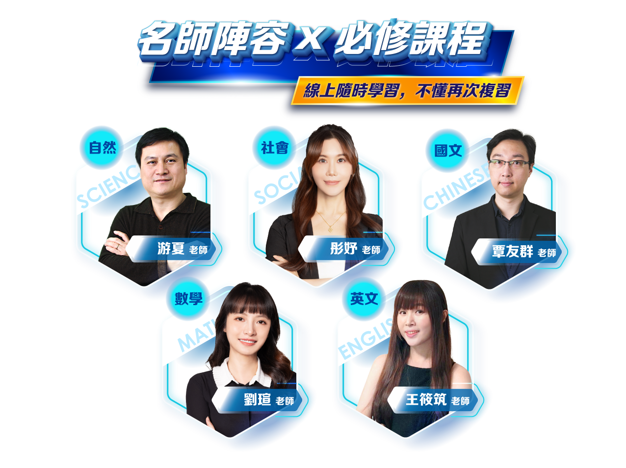 名師陣容x必修課程，線上隨時學習，不懂再次複習